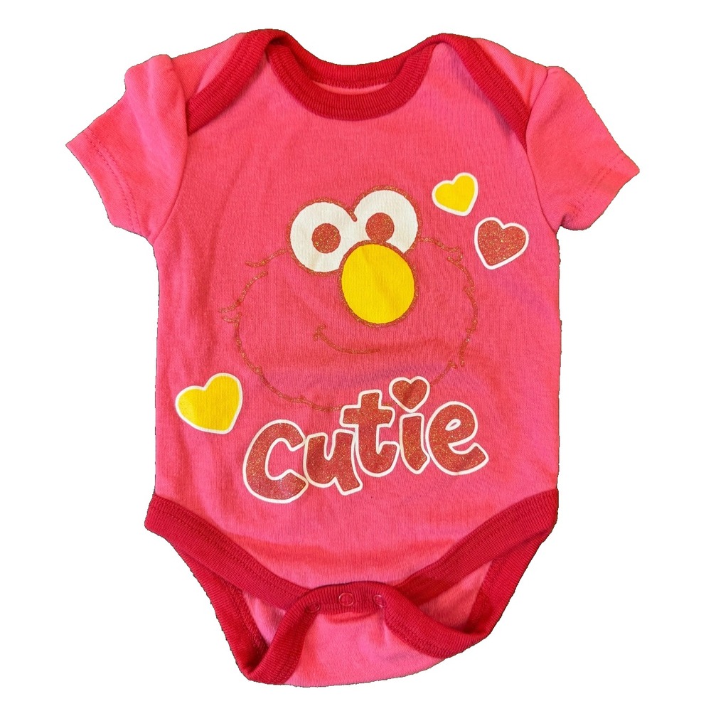 Sesame Street Elmo Baby Girl Bodysuit 0/3 Months Romper Pink Red Cutie Hearts